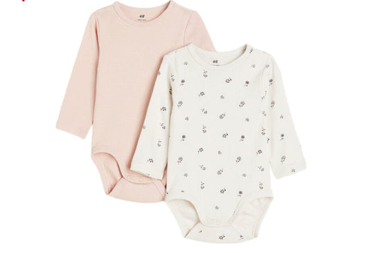 H&M : Bodysuits (Pack of 2), pink/flowers