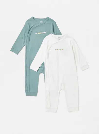 MAX : Pack of 2 - Ribbed Slogan Print Sleepsuit