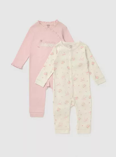 MAX : Pack of 2 - Floral Print Sleepsuit with Long Sleeves