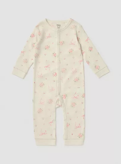 MAX : Pack of 2 - Floral Print Sleepsuit with Long Sleeves