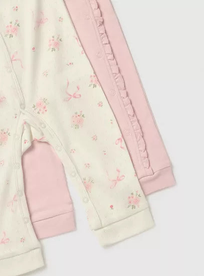 MAX : Pack of 2 - Floral Print Sleepsuit with Long Sleeves