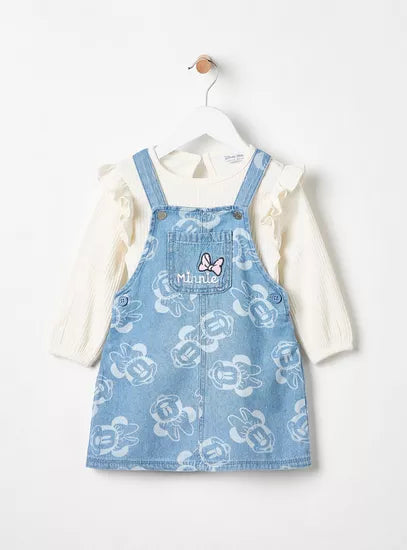 MAX : Minnie Mouse Print Pinafore and Ribbed T-shirt Set