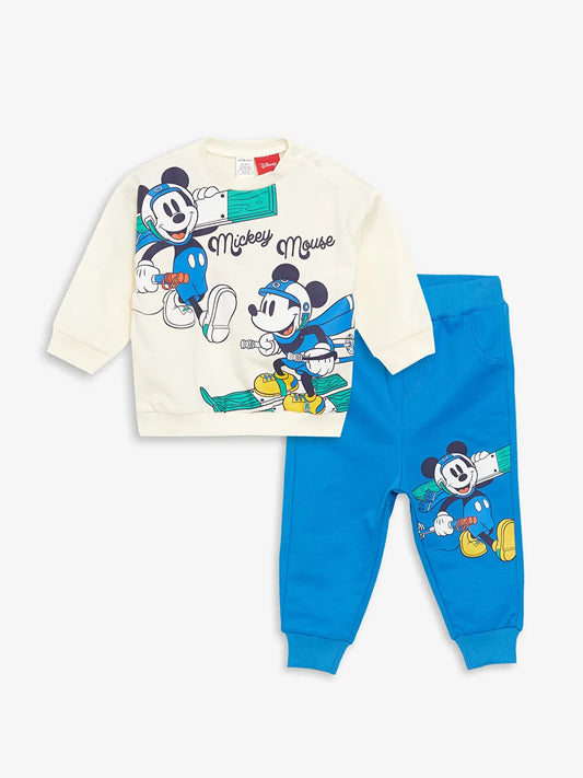 LC WAIKIKI : Crew Neck Mickey Mouse Printed Baby Boy T-Shirt and Tracksuit Bottom 100% Cotton