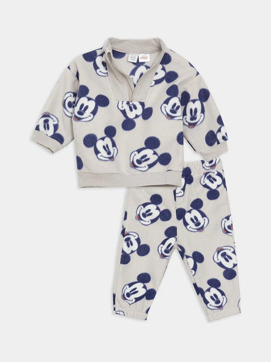 LC WAIKIKI : High Collar Mickey Mouse Patterned Fleece Baby Boy Sweatshirt and Sweatpants 2-Piece Set