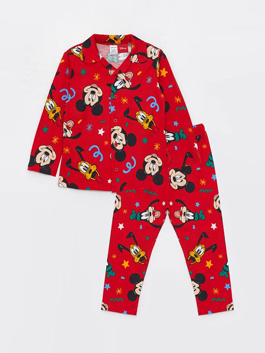 LC WAIKIKI : Shirt Collar Long Sleeve Mickey Mouse Printed Baby Boy Pajama Set %100 COTTON