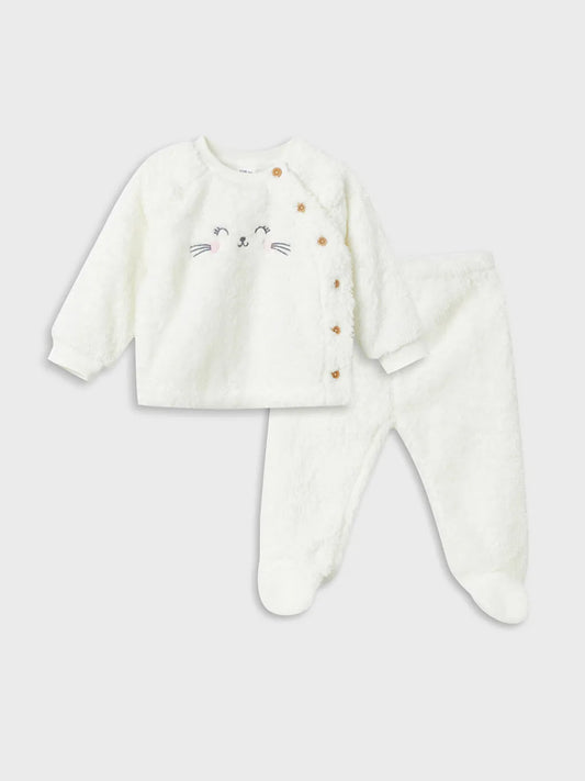 LC WAIKIKI : Crew Neck Long Sleeve Embroidered Baby Girl Cardigan and Sweatpants Set of 2